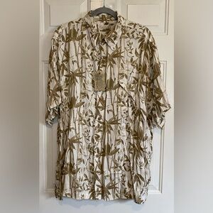 Roundtree Yorke Caribbean Bamboo Print Rayon Casual Button Up Size XL Men’s NWT